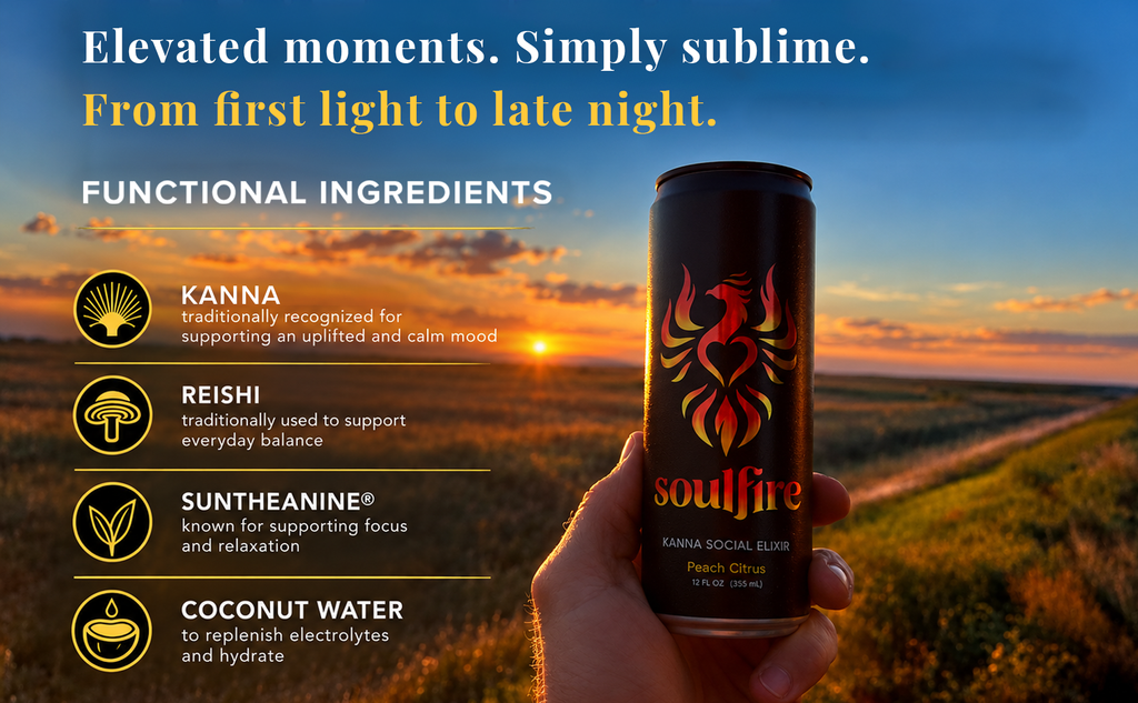 Soulfire | Kanna Social Elixir | Peach Citrus | 12oz 4-pack