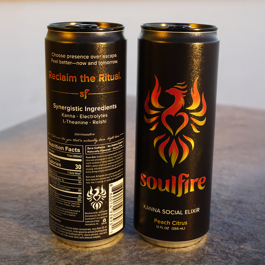 Soulfire | Kanna Social Elixir | Peach Citrus | 12oz 4-pack