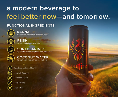 Soulfire | Kanna Social Elixir | Peach Citrus | 12oz 4-pack